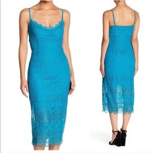 NSR Aqua Turquoise Floral Lace Crochet Midi Dress Small S $218